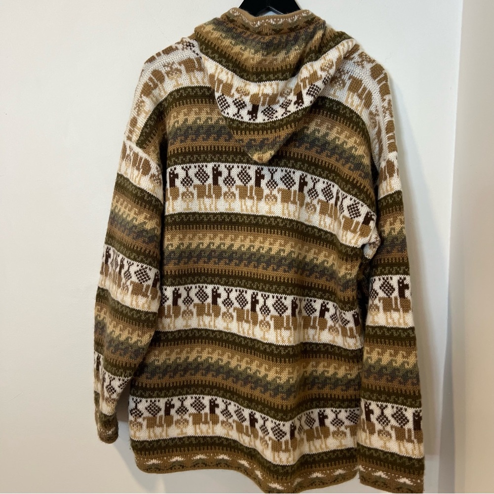 Alpaca Connection Zip Sweater Large Peruvian Alpaca Wool Green Multicolor Hooded - Picture 7 of 11